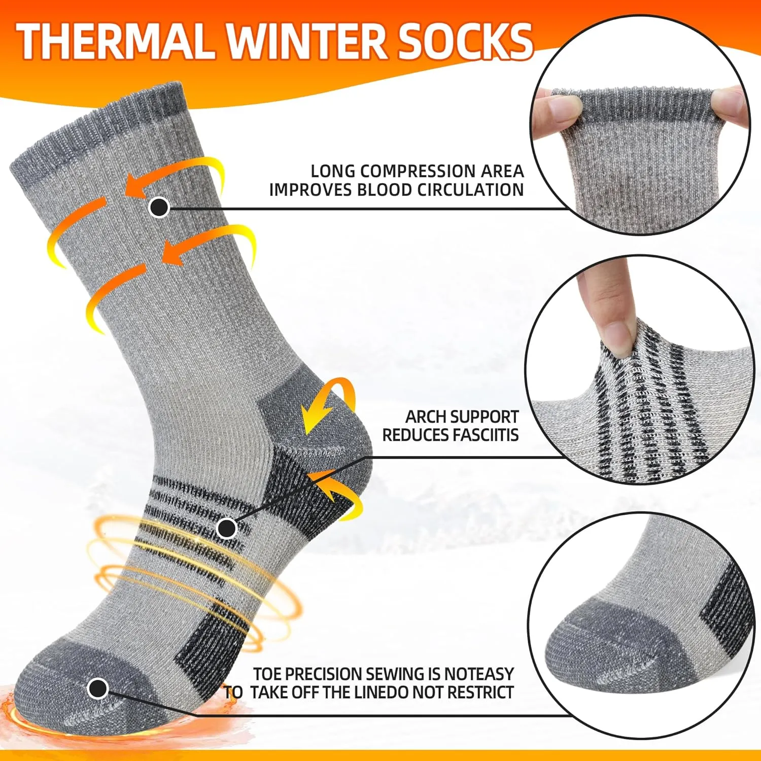 Velice Merino Wool Hiking Socks for Women Thermal Warm Winter Boot Work Cushion Crew Socks 3 Pairs