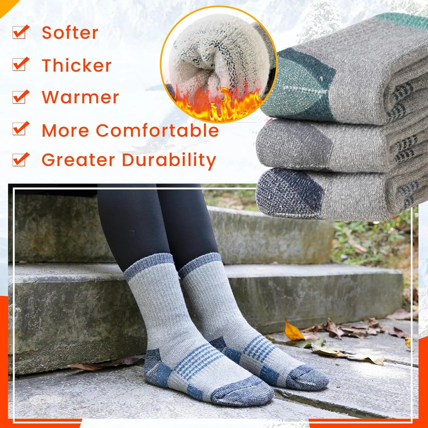 Velice Merino Wool Hiking Socks for Women Thermal Warm Winter Boot Work Cushion Crew Socks 3 Pairs
