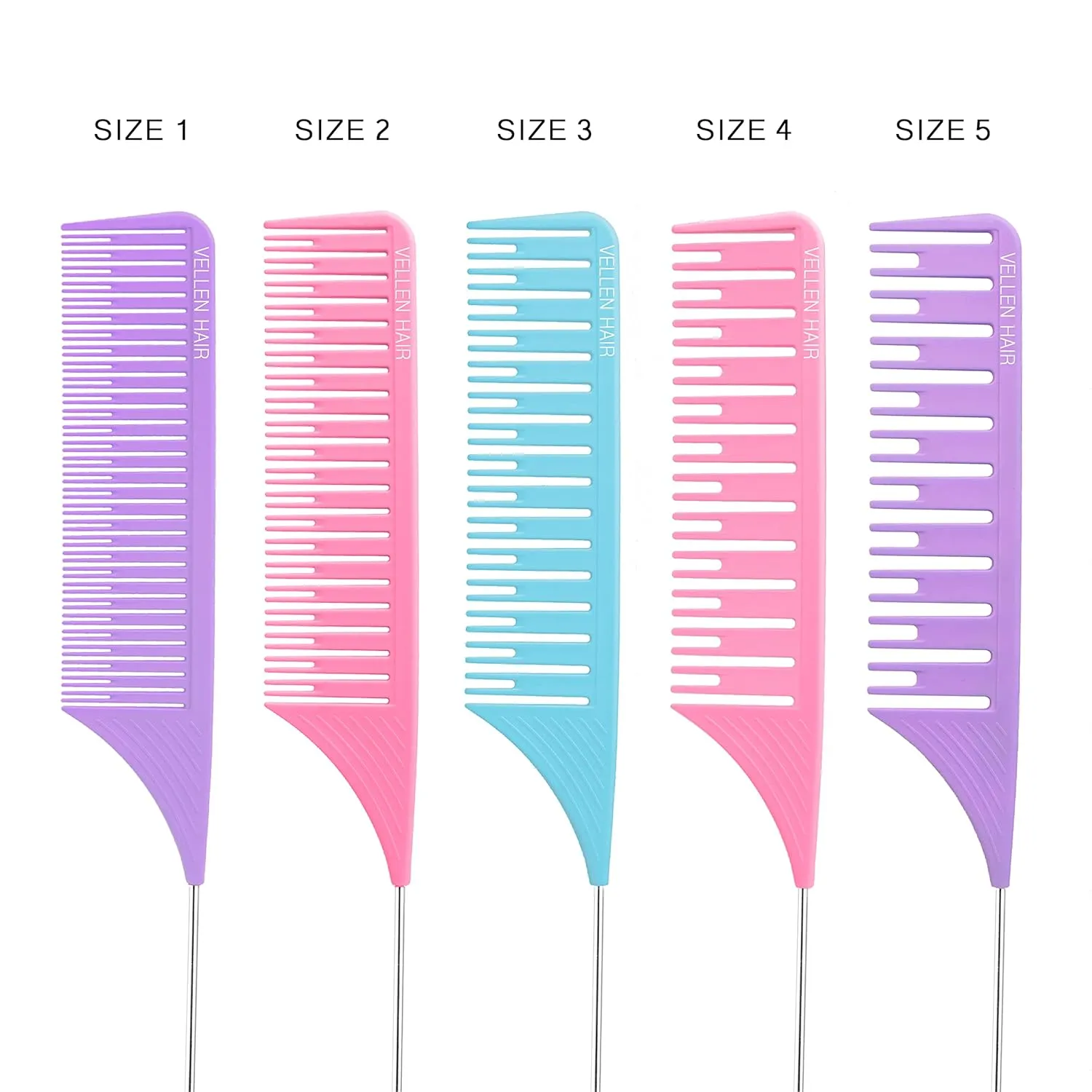 Vellen Hair Ultimate Highlight Comb Set, 5 Sizes PEI Material, Heat Resistant Professional Balayage Comb with Extra Long Stainless Steel Needle (Purple)