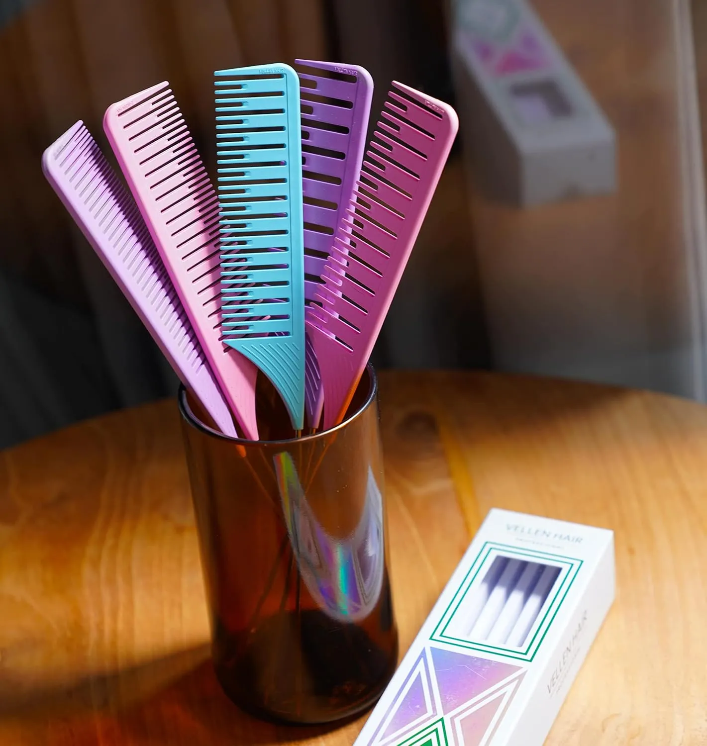 Vellen Hair Ultimate Highlight Comb Set, 5 Sizes PEI Material, Heat Resistant Professional Balayage Comb with Extra Long Stainless Steel Needle (Purple)