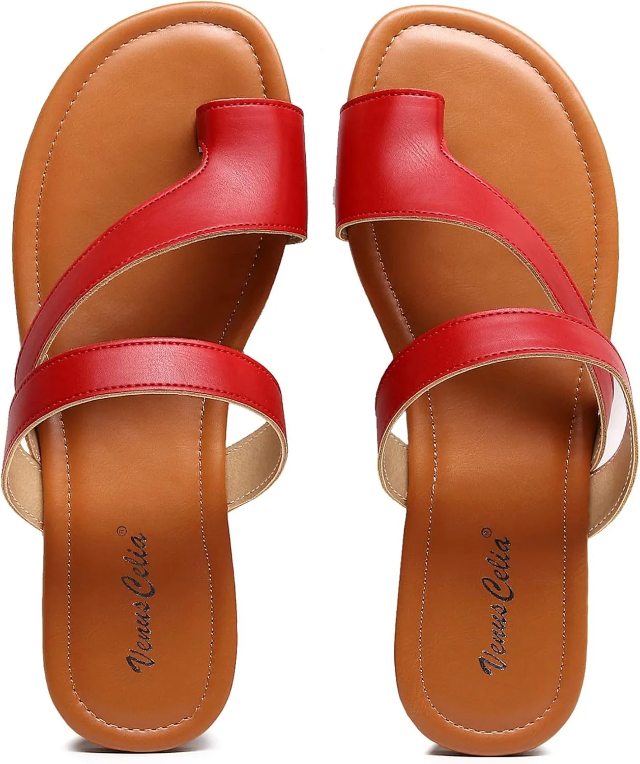 VenusCelia Women's Toe-Ring Wide Slide Sandal