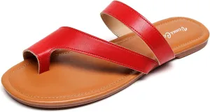 VenusCelia Women's Toe-Ring Wide Slide Sandal