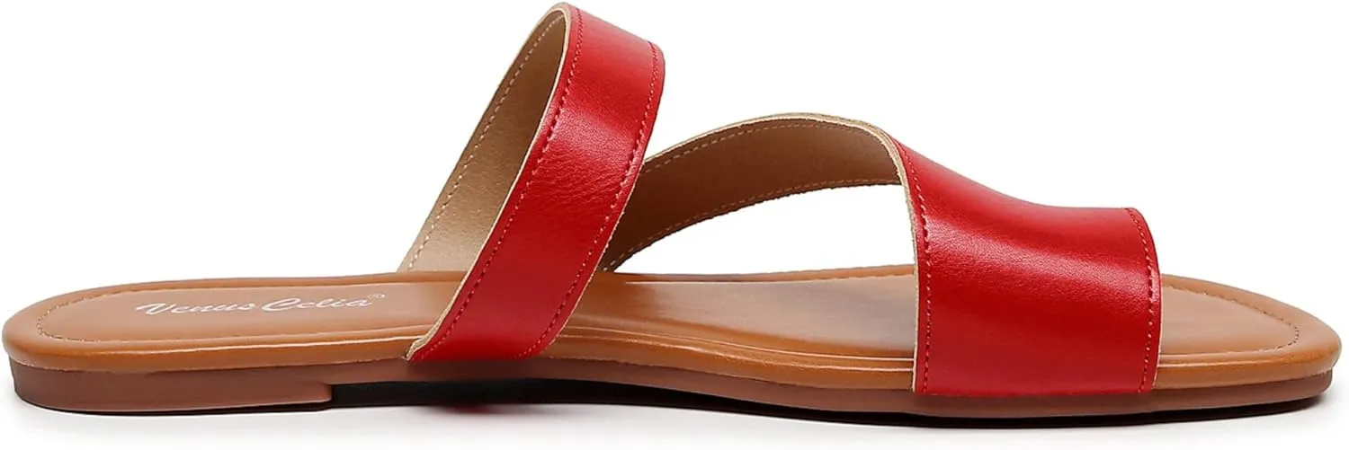 VenusCelia Women's Toe-Ring Wide Slide Sandal