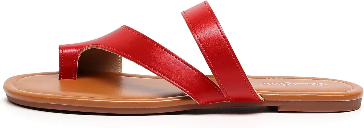 VenusCelia Women's Toe-Ring Wide Slide Sandal
