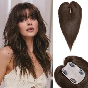 VERNA Real Human Hair Topper, 10 Inch 100％ Human Hair Toppers for Women with Thinning Hair, Large area Coverage Dark Brown Hairpiece Wiglet for Daily Wear(8 * 11)