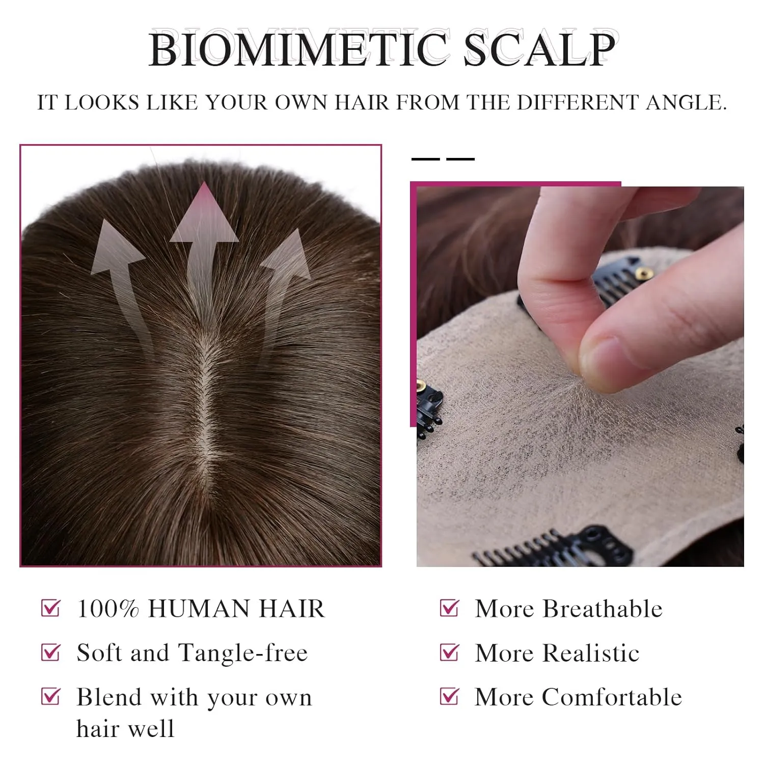VERNA Real Human Hair Topper, 10 Inch 100％ Human Hair Toppers for Women with Thinning Hair, Large area Coverage Dark Brown Hairpiece Wiglet for Daily Wear(8 * 11)