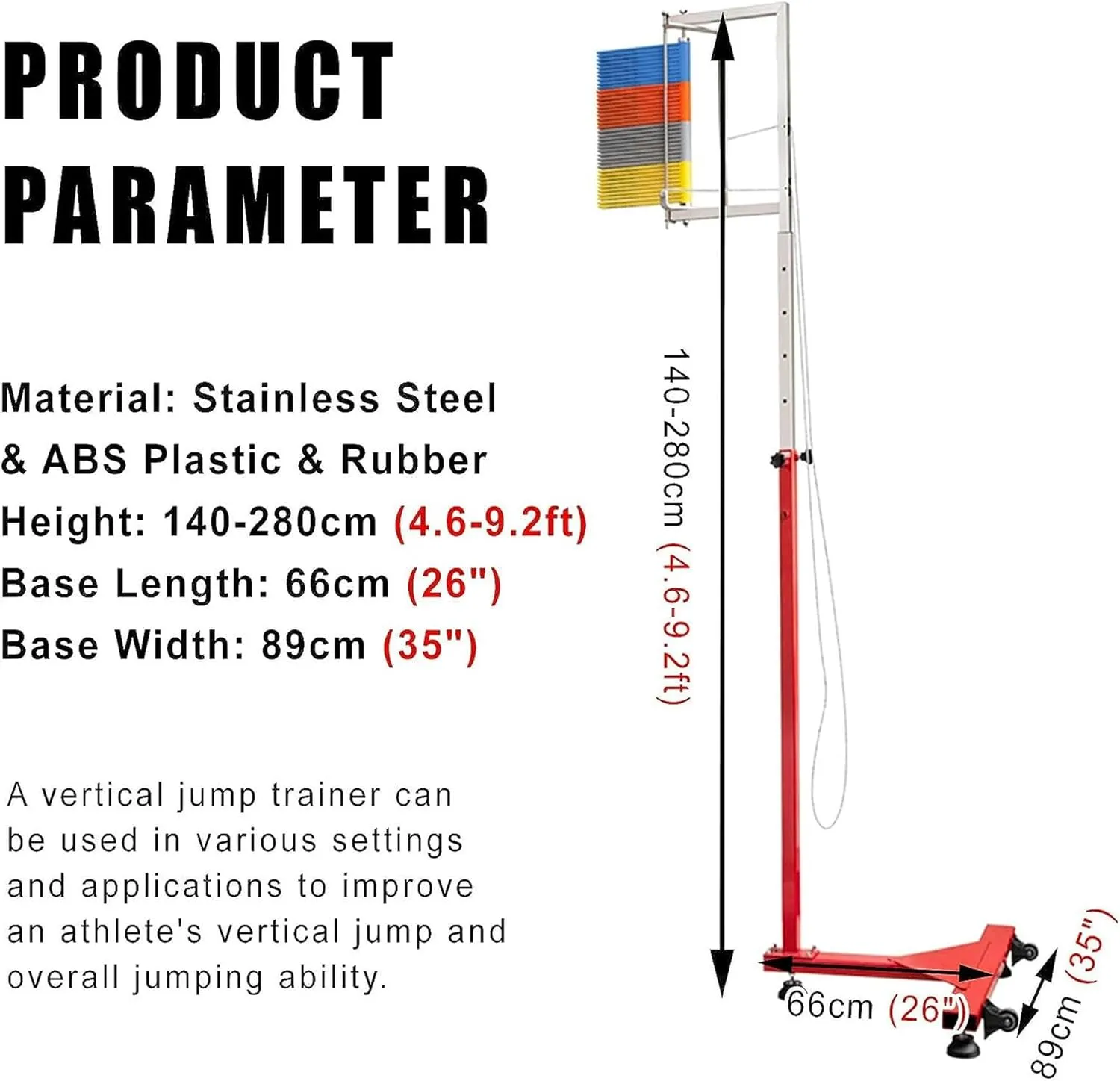 Vertical Jump Trainer for Athletes, Jump Height Ability Tester, Basketball Jumping Training Aid, Range of 5.6-11.8ft / 5.6-10.5ft / 4.6-9.2ft