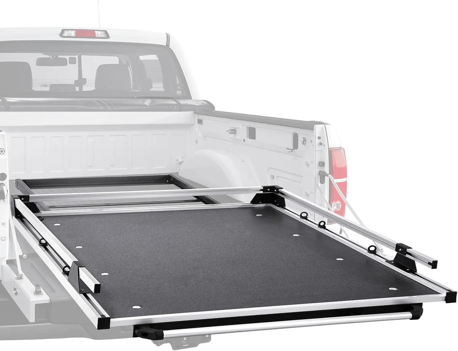 VEVOR Sliding Truck Bed Organizer, 65 x 48-Inch Heavy Duty Truck Bed Storage Drawer with 1000 lbs Capacity, Features 6 Movable Rings for Securing, 2-Postion Slide Out Tray for Pickup Trucks, Black