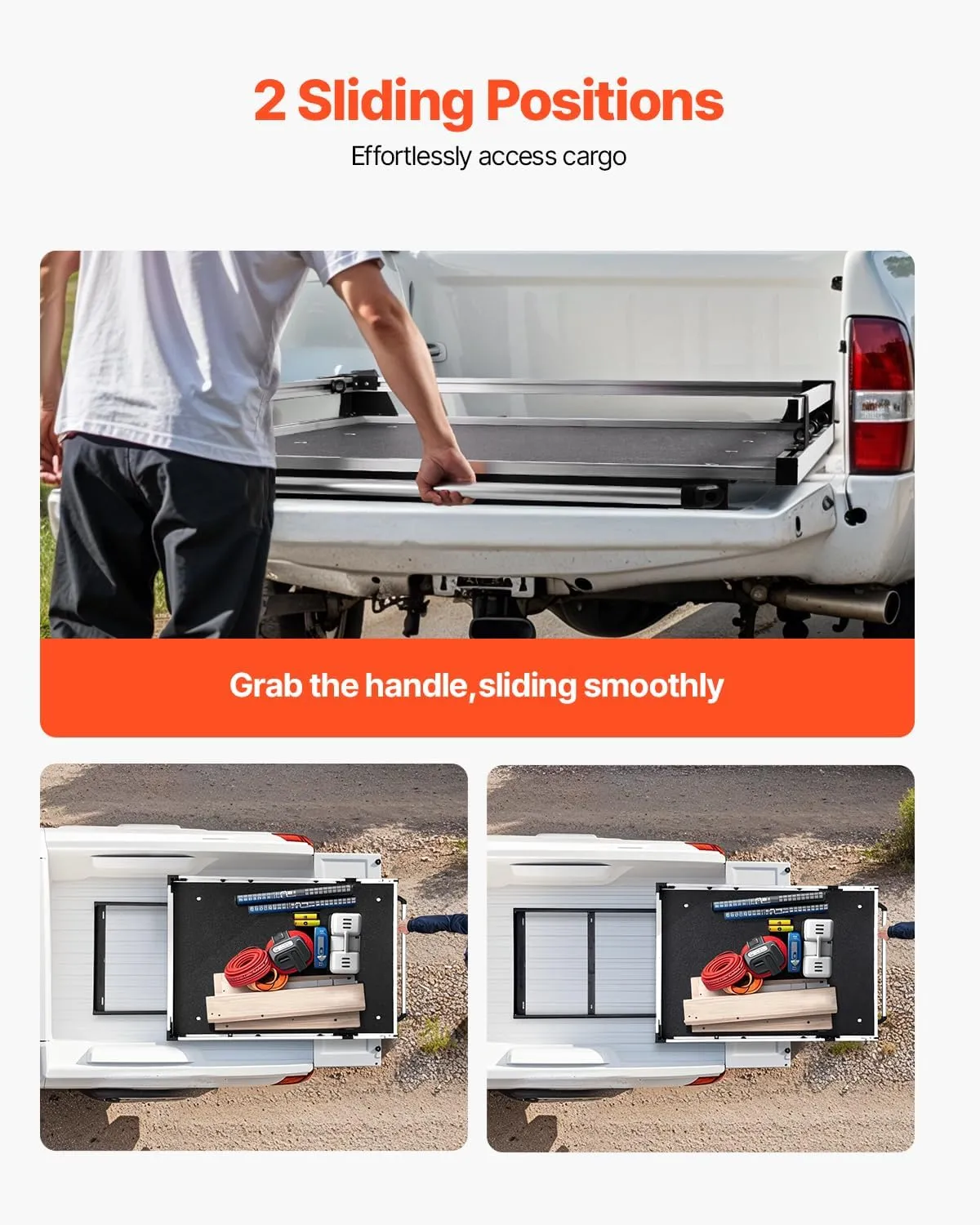 VEVOR Sliding Truck Bed Organizer, 65 x 48-Inch Heavy Duty Truck Bed Storage Drawer with 1000 lbs Capacity, Features 6 Movable Rings for Securing, 2-Postion Slide Out Tray for Pickup Trucks, Black