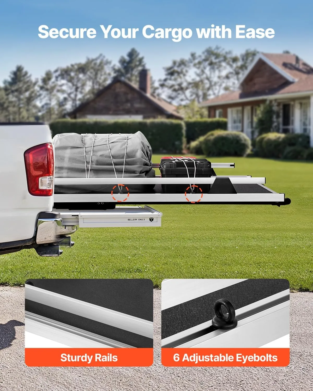 VEVOR Sliding Truck Bed Organizer, 65 x 48-Inch Heavy Duty Truck Bed Storage Drawer with 1000 lbs Capacity, Features 6 Movable Rings for Securing, 2-Postion Slide Out Tray for Pickup Trucks, Black
