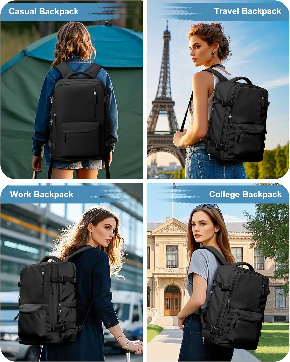 VGCUB Carry on Travel Backpack for Women Men Large Laptop Gym Work Frontier Airlines Personal Item Bag Business Airport Lightweight Backpack Flight Approved Mochilas de Viaje Black