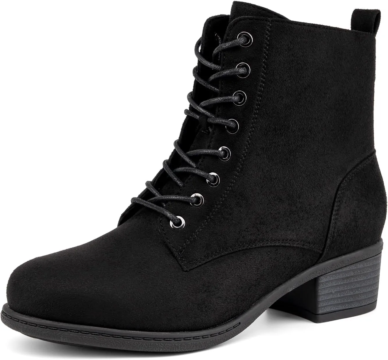 VJH confort Women's Fashion Ankle Boots Low Heels Chunky Lace-up Combat Bootie with Side Zipper