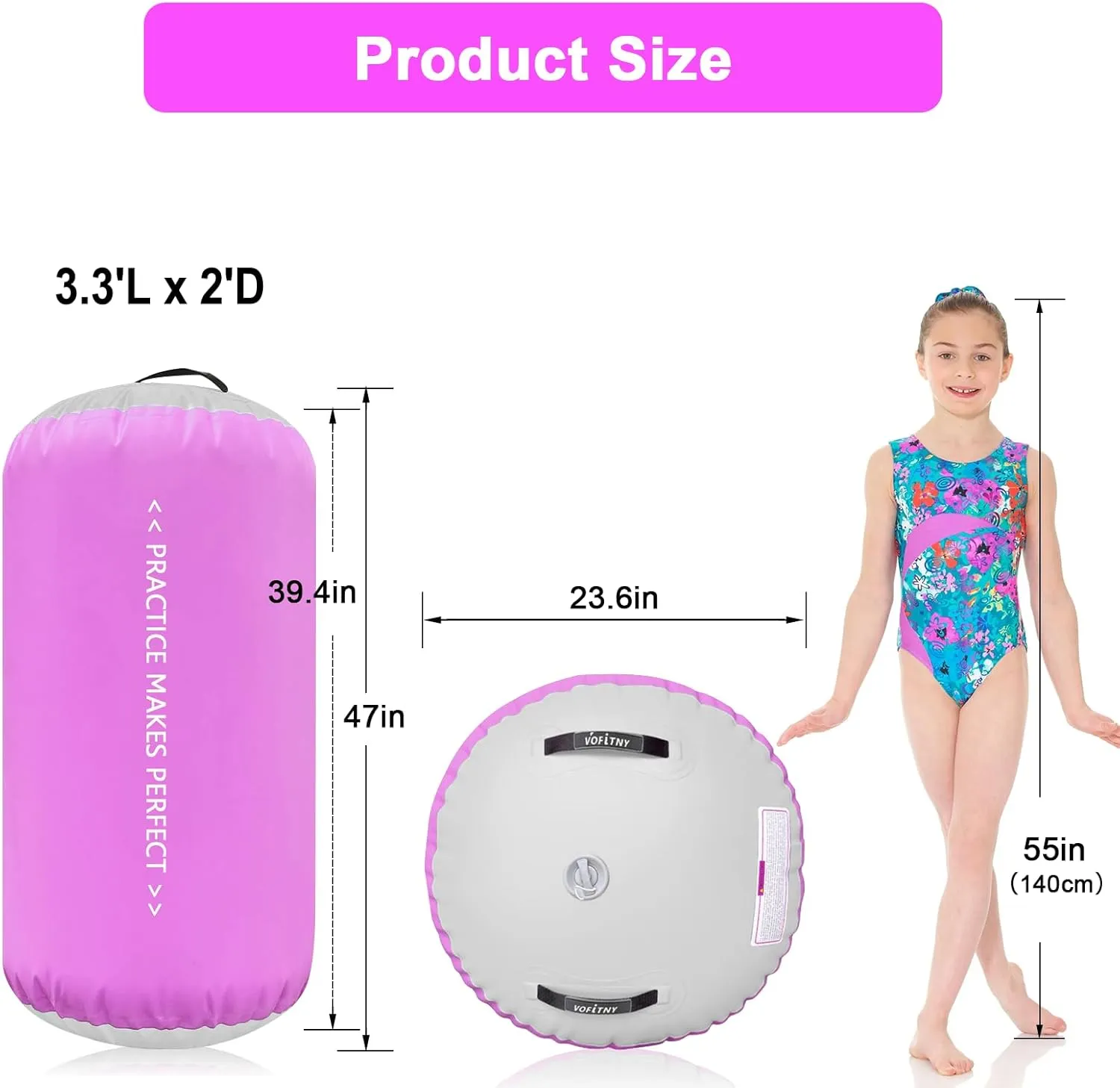 VOFiTNY Gymnastics Air Barrel Air Roller, Tumbling Trainer Octagon Mat Roller Back-bend for Home/Gym, Do Not Include Pump