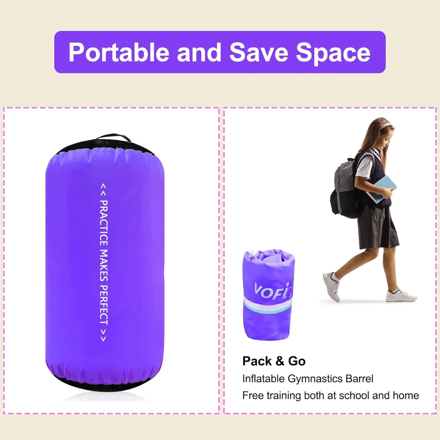 VOFiTNY Gymnastics Tumbling Equipment Air Barrel Inflatable Octagon Tumbler Roller Back-bend Trainer Chearleeding Mat Without Pump