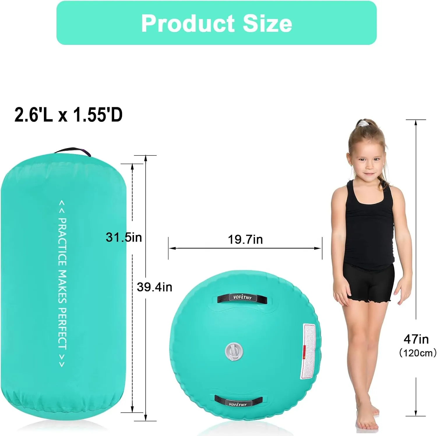 VOFiTNY Gymnastics Tumbling Equipment Air Barrel Inflatable Octagon Tumbler Roller Back-bend Trainer Chearleeding Mat Without Pump