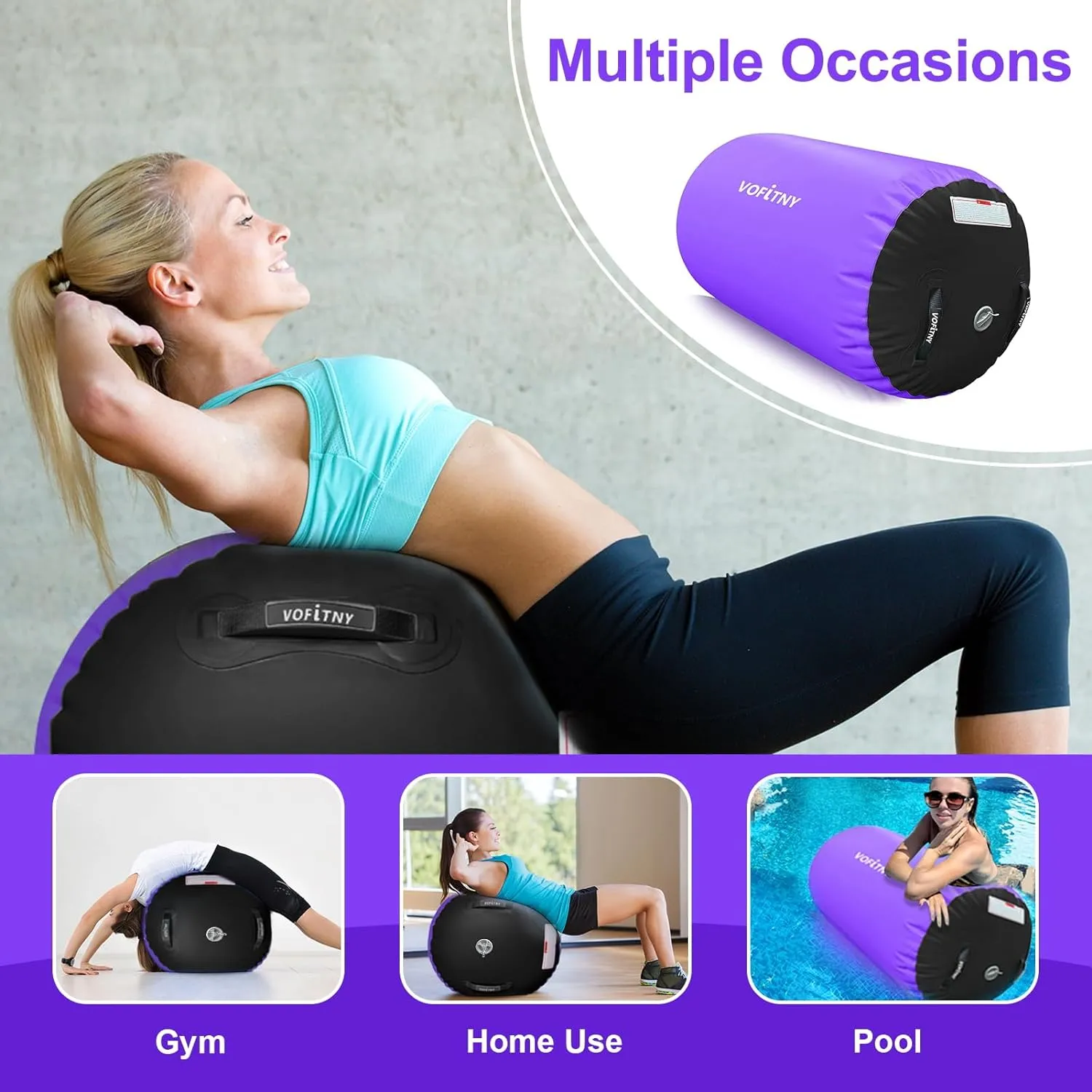 VOFiTNY Gymnastics Tumbling Equipment Air Barrel Inflatable Octagon Tumbler Roller Back-bend Trainer Chearleeding Mat Without Pump