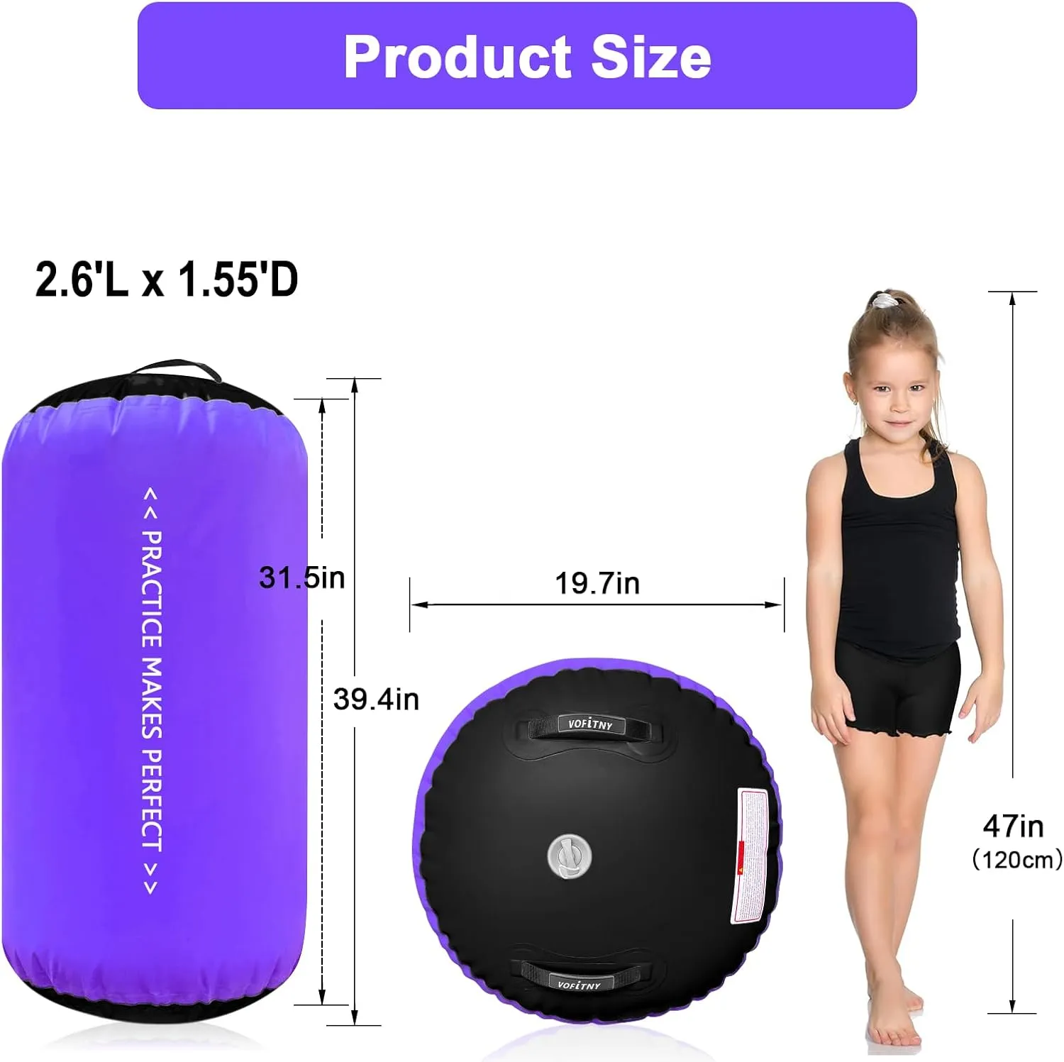 VOFiTNY Gymnastics Tumbling Equipment Air Barrel Inflatable Octagon Tumbler Roller Back-bend Trainer Chearleeding Mat Without Pump