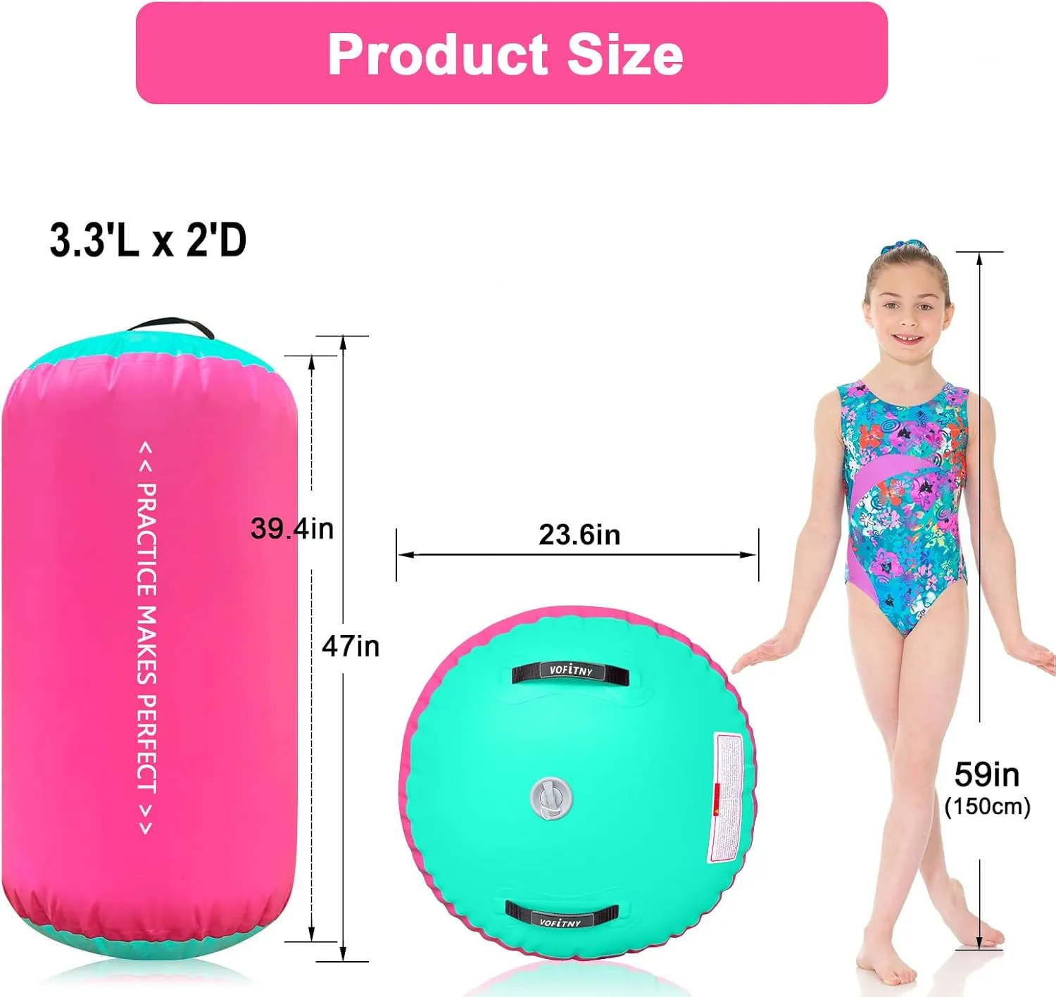 VOFiTNY Gymnastics Tumbling Equipment Air Barrel Inflatable Octagon Tumbler Roller Back-bend Trainer Chearleeding Mat Without Pump