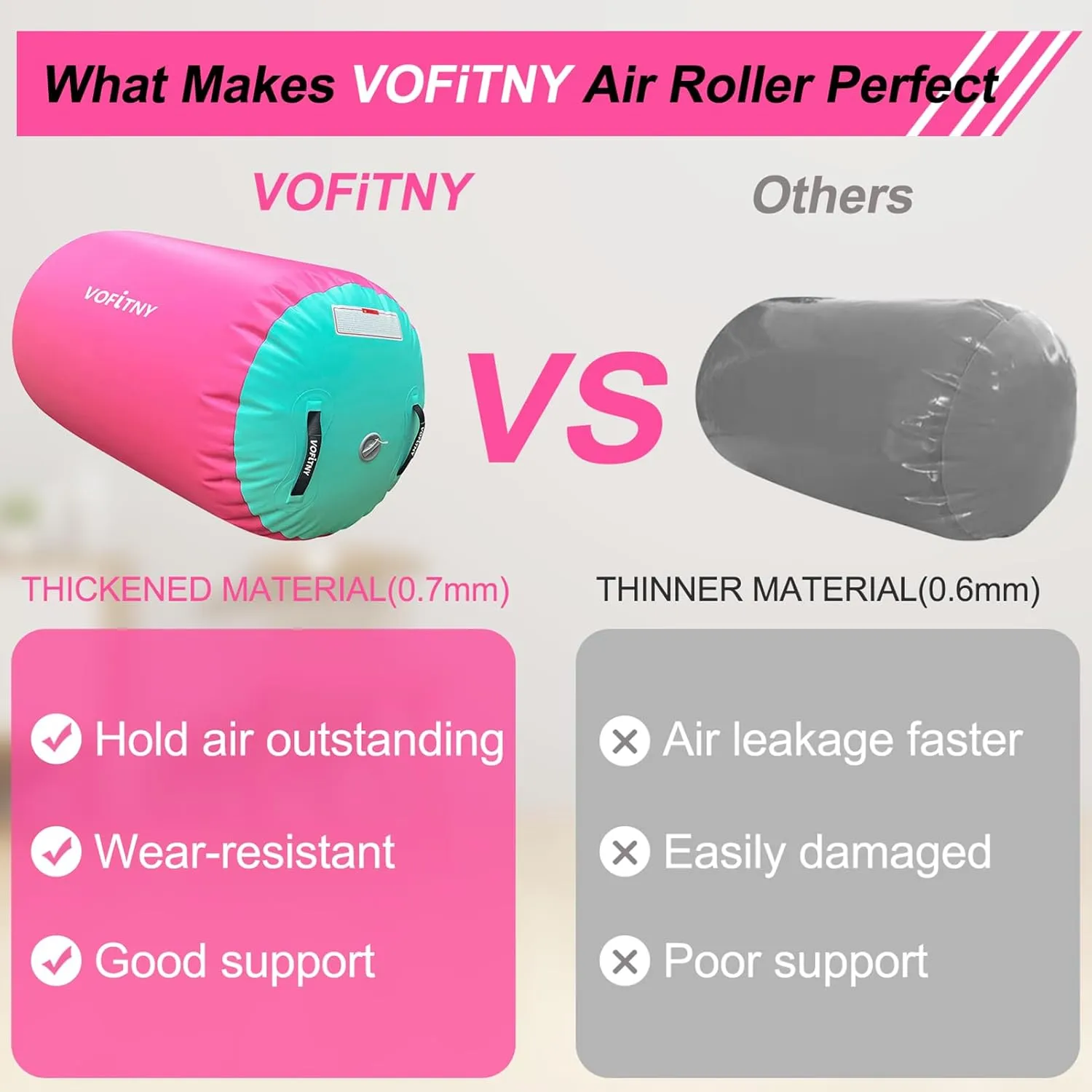 VOFiTNY Gymnastics Tumbling Equipment Air Barrel Inflatable Octagon Tumbler Roller Back-bend Trainer Chearleeding Mat Without Pump