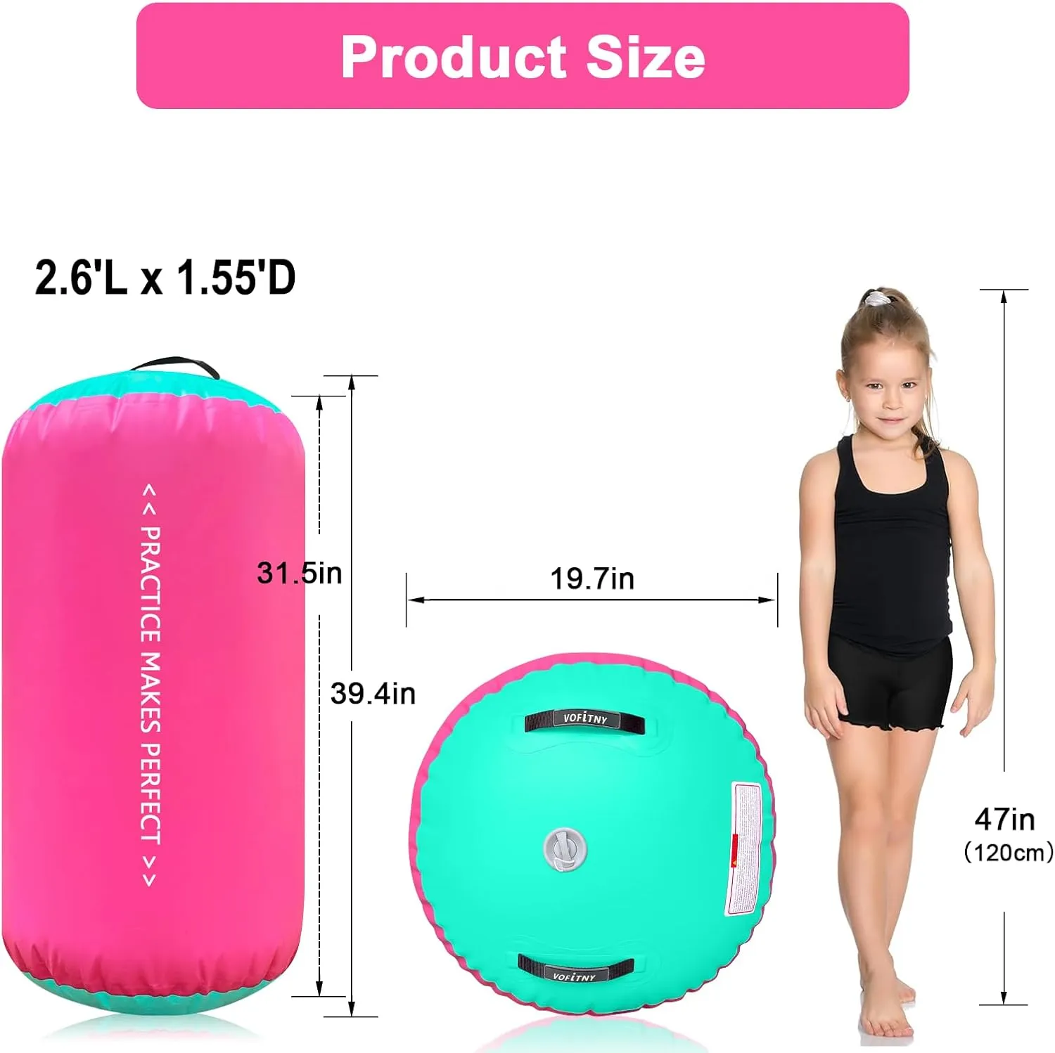 VOFiTNY Gymnastics Tumbling Equipment Air Barrel Inflatable Octagon Tumbler Roller Back-bend Trainer Chearleeding Mat Without Pump