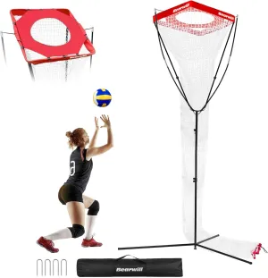 Volleyball Setter Trainer Net，Volleyball Training Equipment Adjustable Angle Height 8-13 FT Setter Net，Indoor Outdoor Volleyball Practice Net System for Serving, Spiking and Setting