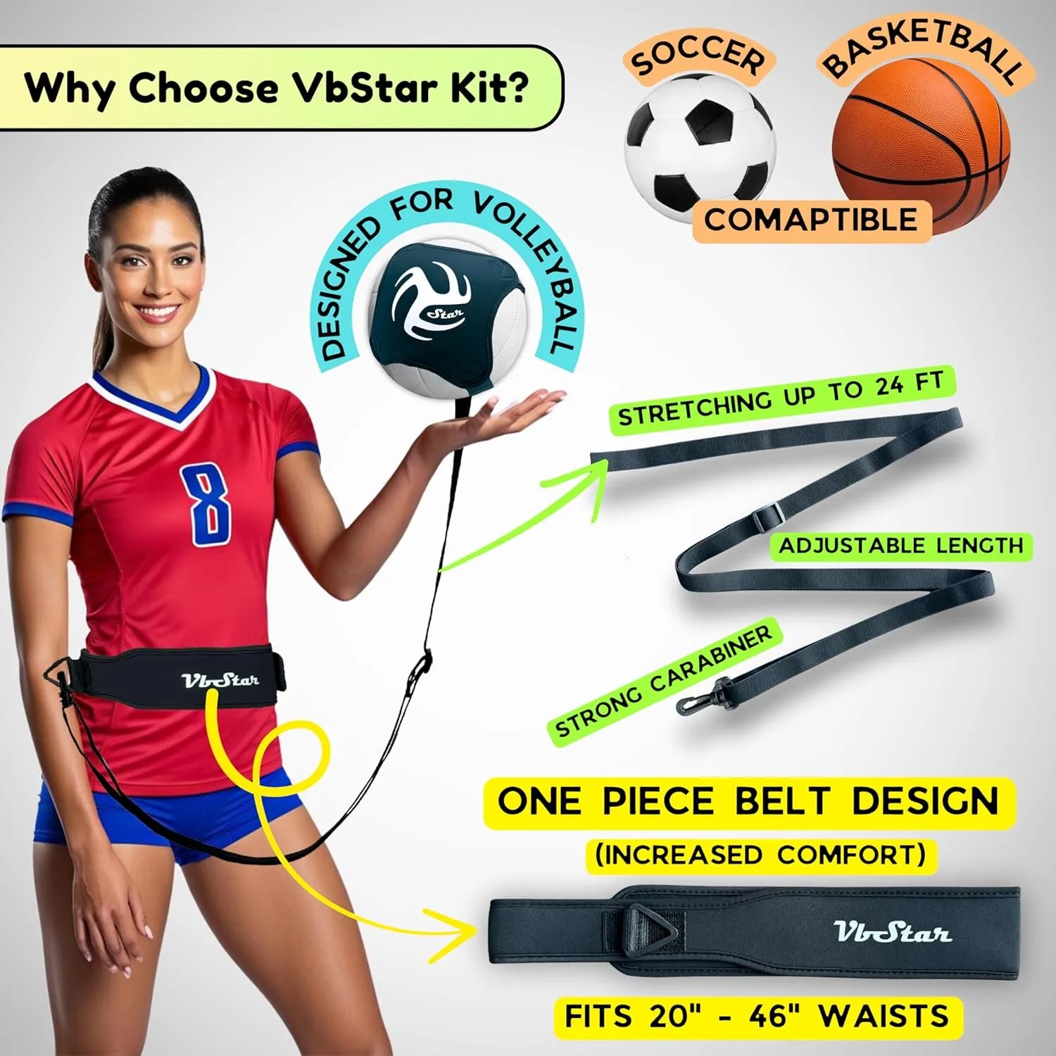 Volleyball Training Equipment Aid - Practice Your Serving, Setting & Spiking with Ease, Great Solo Serve & Spike Trainer for Beginners & Pro, Perfect Volleyball Gift