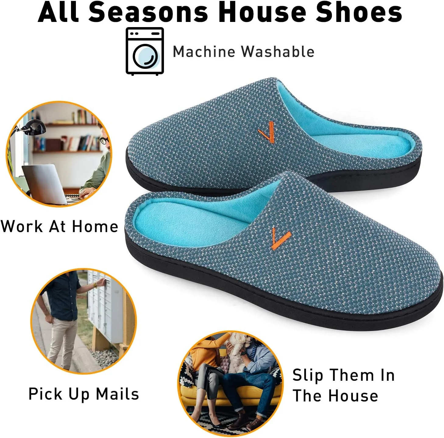 VONMAY Men's Two-Tone Slippers Slip On Memory Foam Comfy House Shoes Lightweight Indoor Outdoor