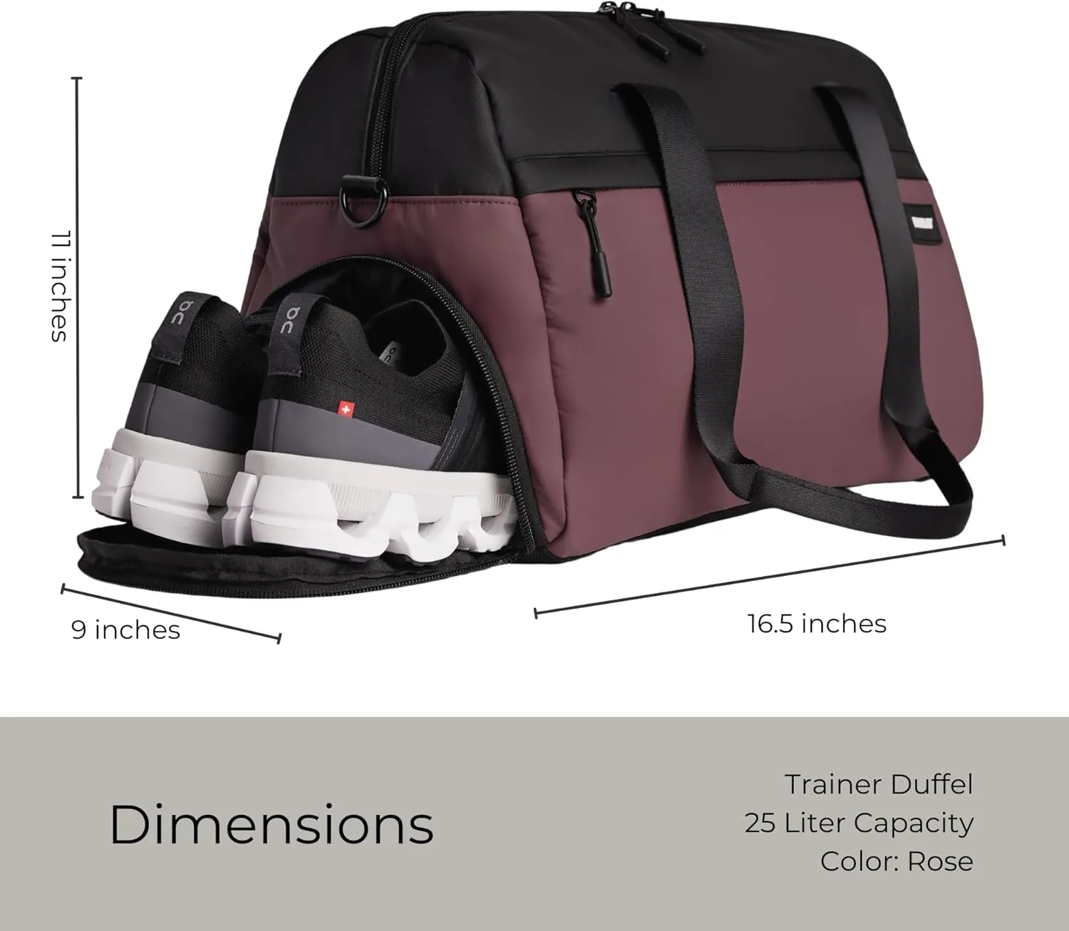 Vooray 25L Trainer Duffel Bag Rose – Lightweight Travel Duffel for Women and Men with Shoe Pocket, Workout Bag, Weekender for Overnight, Football, Traveling, or Hospital Use