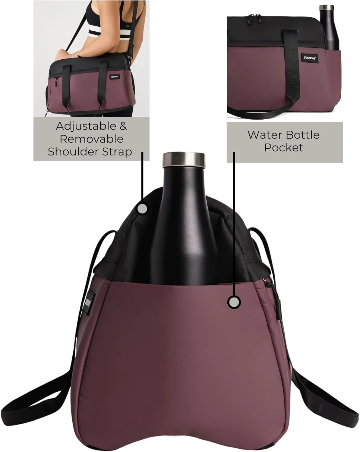 Vooray 25L Trainer Duffel Bag Rose – Lightweight Travel Duffel for Women and Men with Shoe Pocket, Workout Bag, Weekender for Overnight, Football, Traveling, or Hospital Use