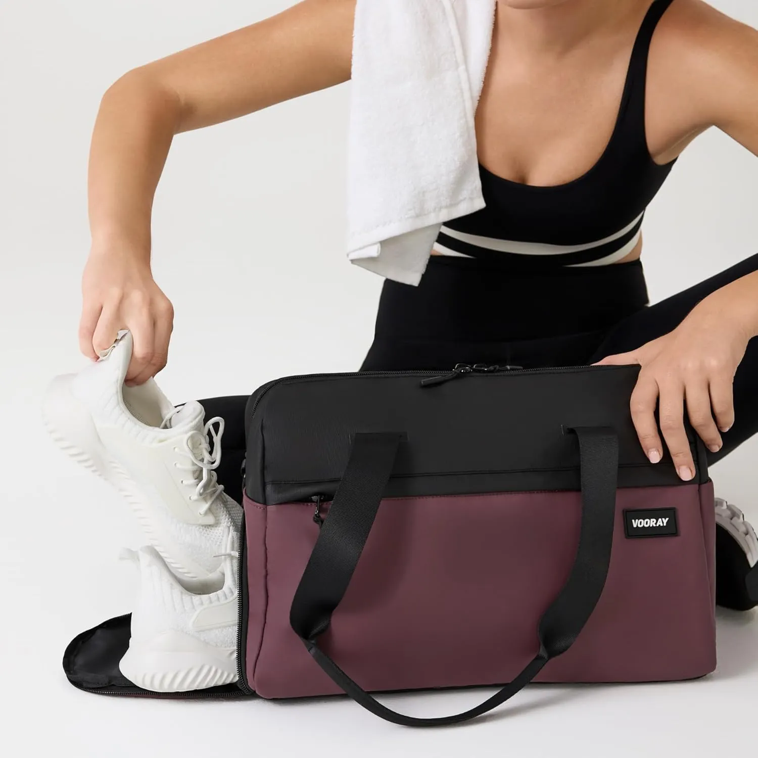 Vooray 25L Trainer Duffel Bag Rose – Lightweight Travel Duffel for Women and Men with Shoe Pocket, Workout Bag, Weekender for Overnight, Football, Traveling, or Hospital Use