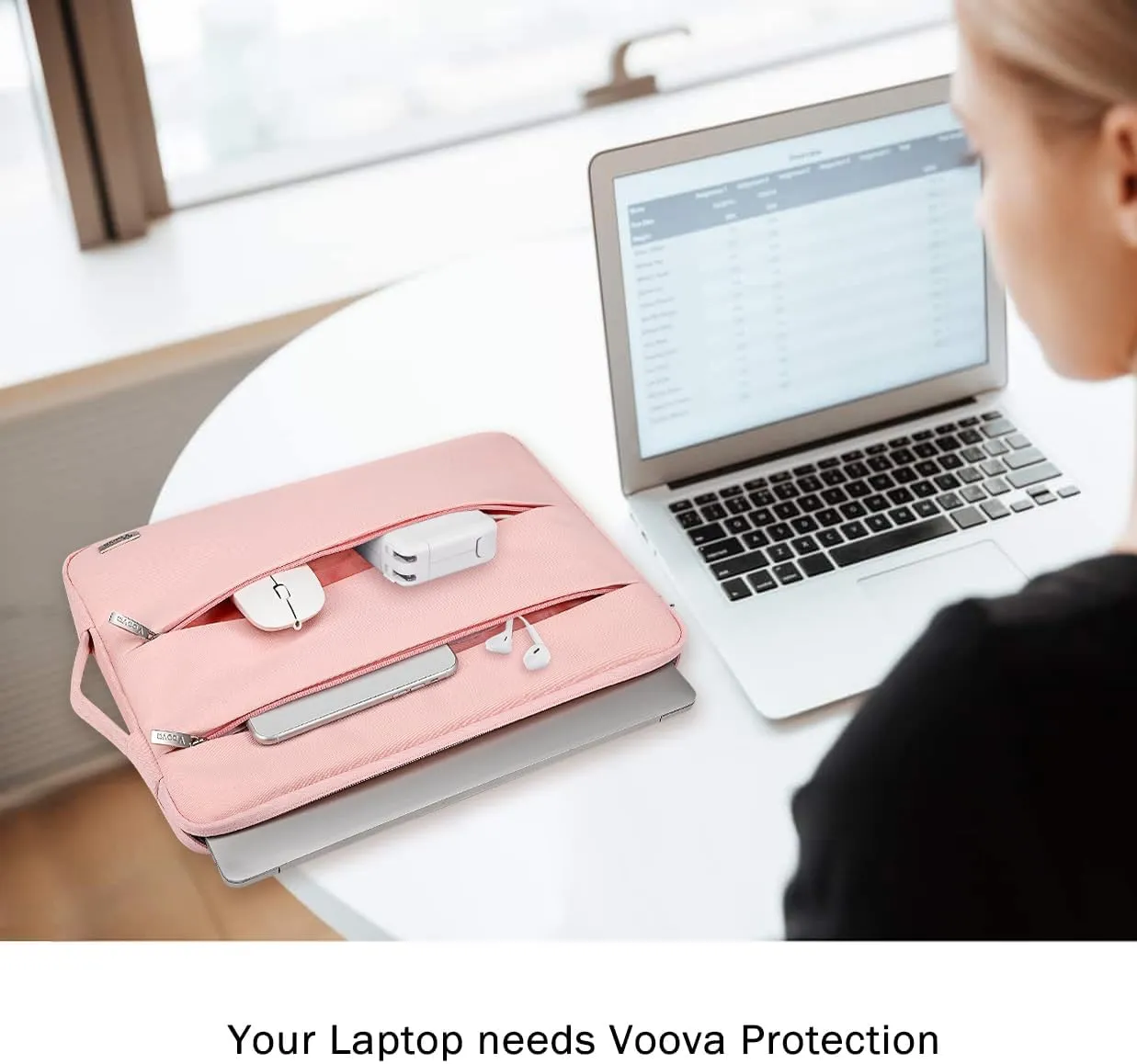 Voova 14 15 Inch Laptop Sleeve Case, Waterproof Computer Bag Cover Compatible with MacBook Pro 14 M3/M2/M1, MacBook Air 15 M2 / MacBook Pro 15,15 Surface Laptop 5/4,14 HP Stream Dell Acer Asus, Pink