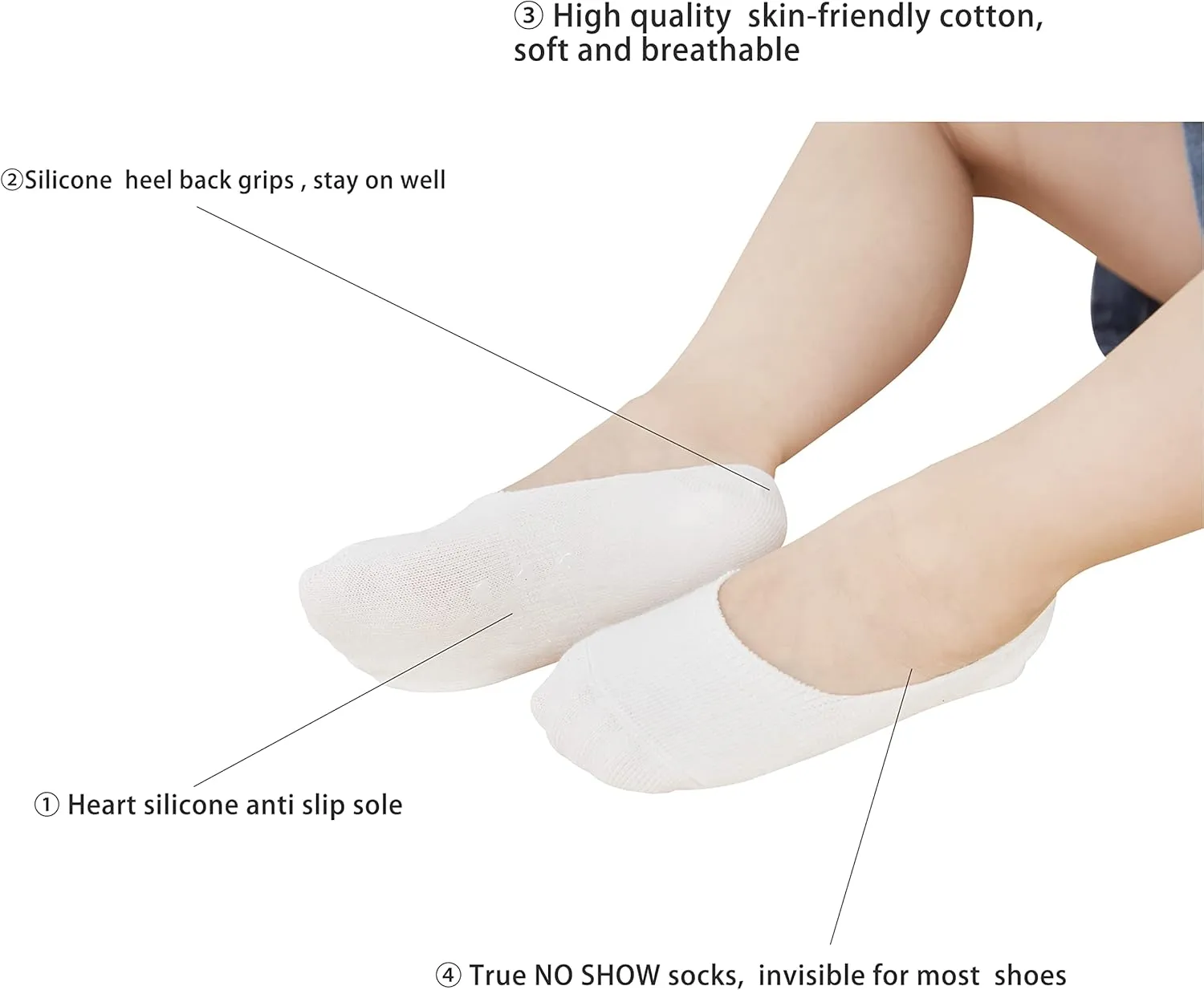 VWU Toddler Socks No Show Kids Baby Thin Cotton Socks Anti Slip Color Assorted 1-7T