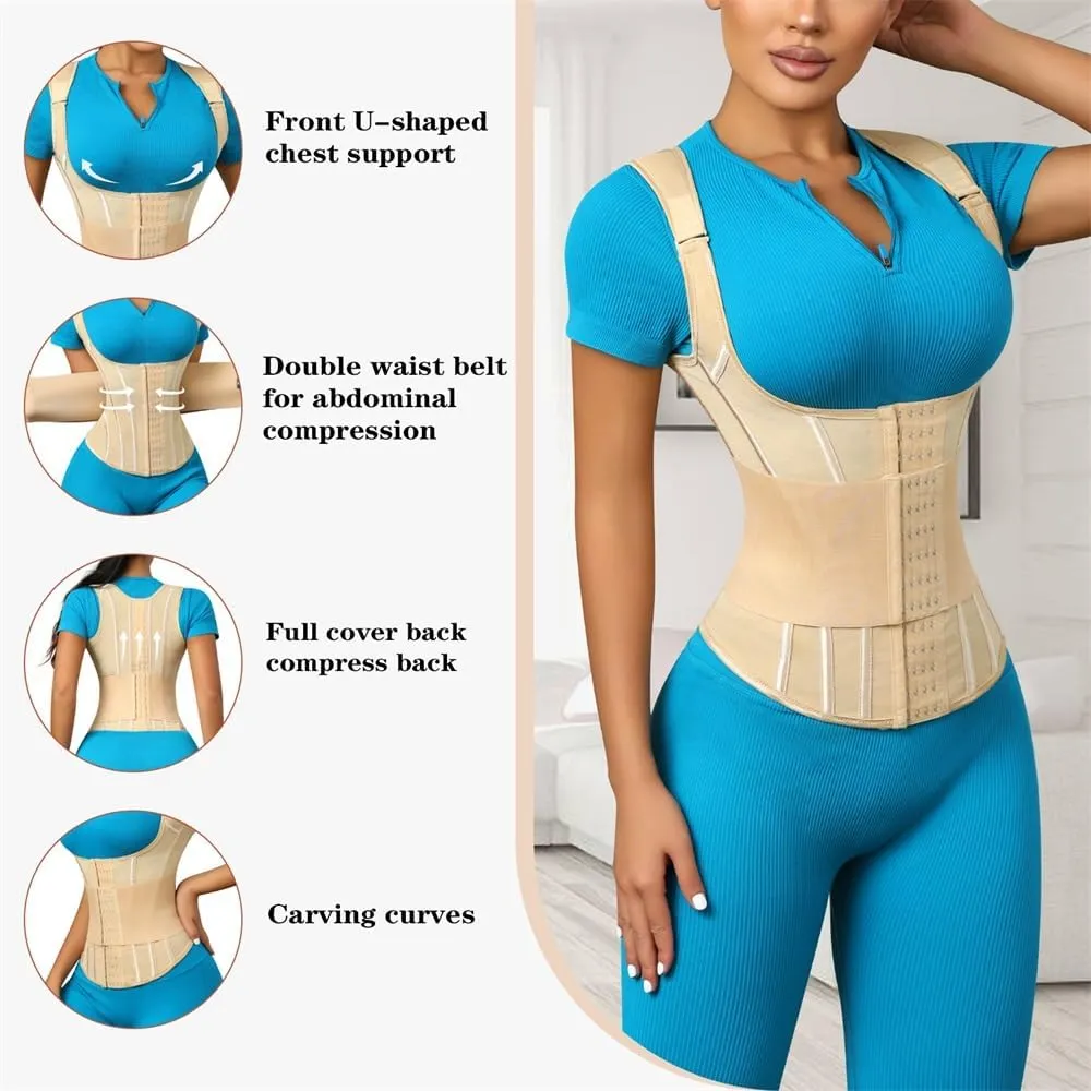 Waist Cincher Shoulder Straps Shapewear Double Belt Corset Wrap Girdle Tummy Control Waist Trainer Shaper for Women