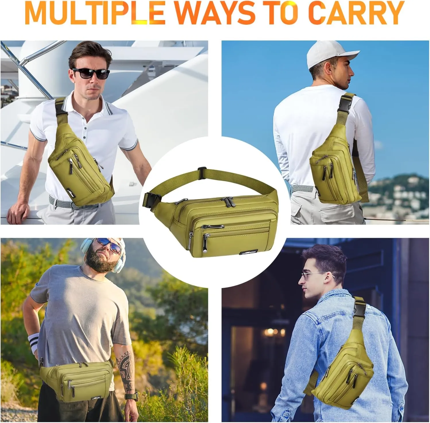 Waist Pack Bag Fanny Pack for Men&Women Hip Bum Bag with Adjustable Strap for Outdoors Workout Traveling Casual Running Hiking Cycling (Army Green-1)