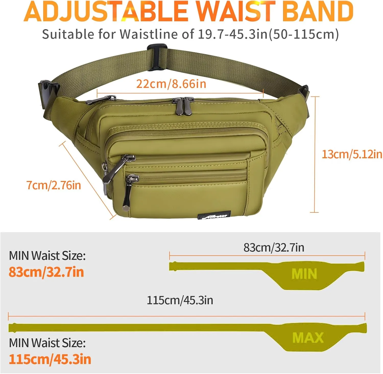 Waist Pack Bag Fanny Pack for Men&Women Hip Bum Bag with Adjustable Strap for Outdoors Workout Traveling Casual Running Hiking Cycling (Army Green-1)