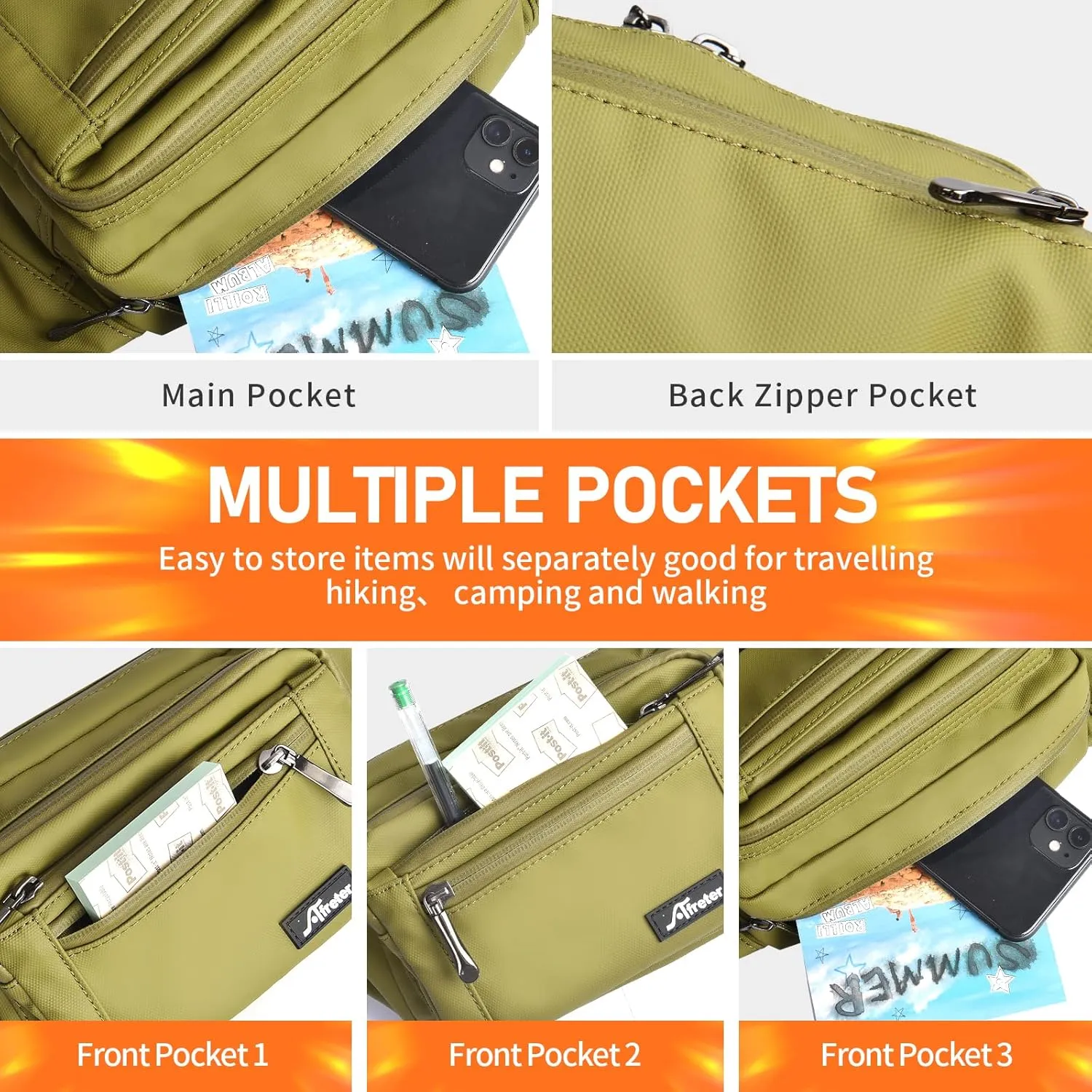 Waist Pack Bag Fanny Pack for Men&Women Hip Bum Bag with Adjustable Strap for Outdoors Workout Traveling Casual Running Hiking Cycling (Army Green-1)