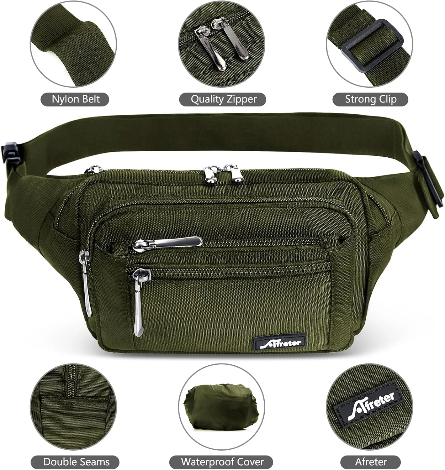Waist Pack Bag Fanny Pack for Men&Women Hip Bum Bag with Adjustable Strap for Outdoors Workout Traveling Casual Running Hiking Cycling (Army Green)