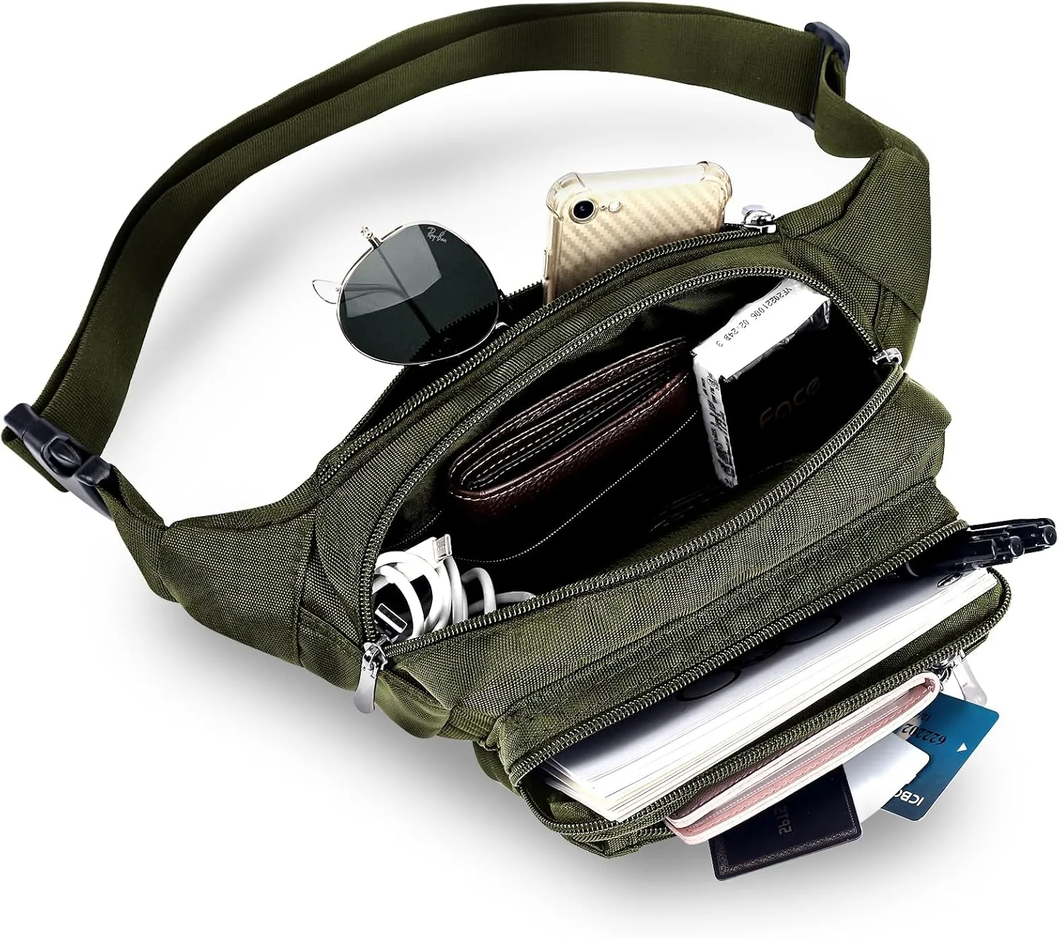 Waist Pack Bag Fanny Pack for Men&Women Hip Bum Bag with Adjustable Strap for Outdoors Workout Traveling Casual Running Hiking Cycling (Army Green)