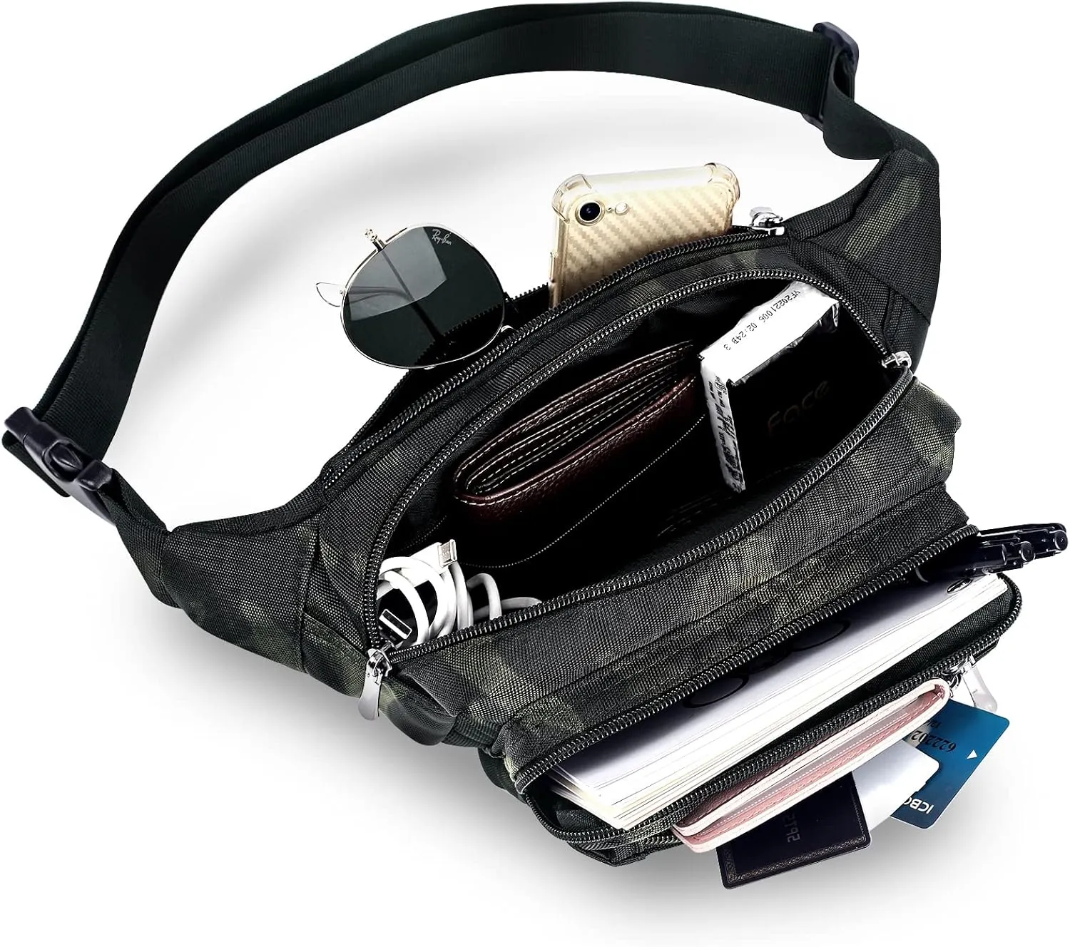 Waist Pack Bag Fanny Pack for Men&Women Hip Bum Bag with Adjustable Strap for Outdoors Workout Traveling Casual Running Hiking Cycling (Black Camo)
