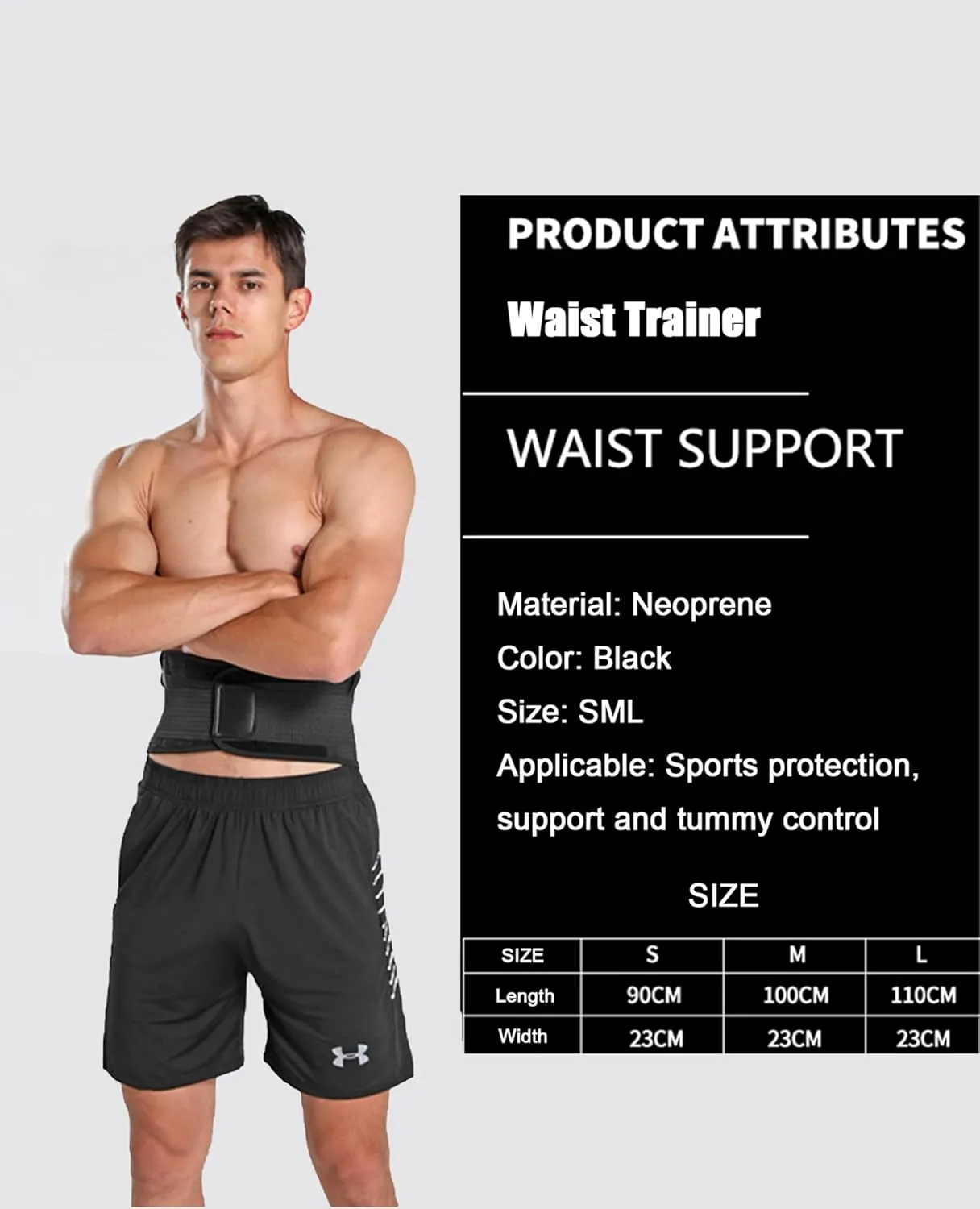 Waist Trimmer Belt for Men, Trainer Tummy Control, Adjustable Wide Sweat Wrap Body Shaper for Back Lumbar Support