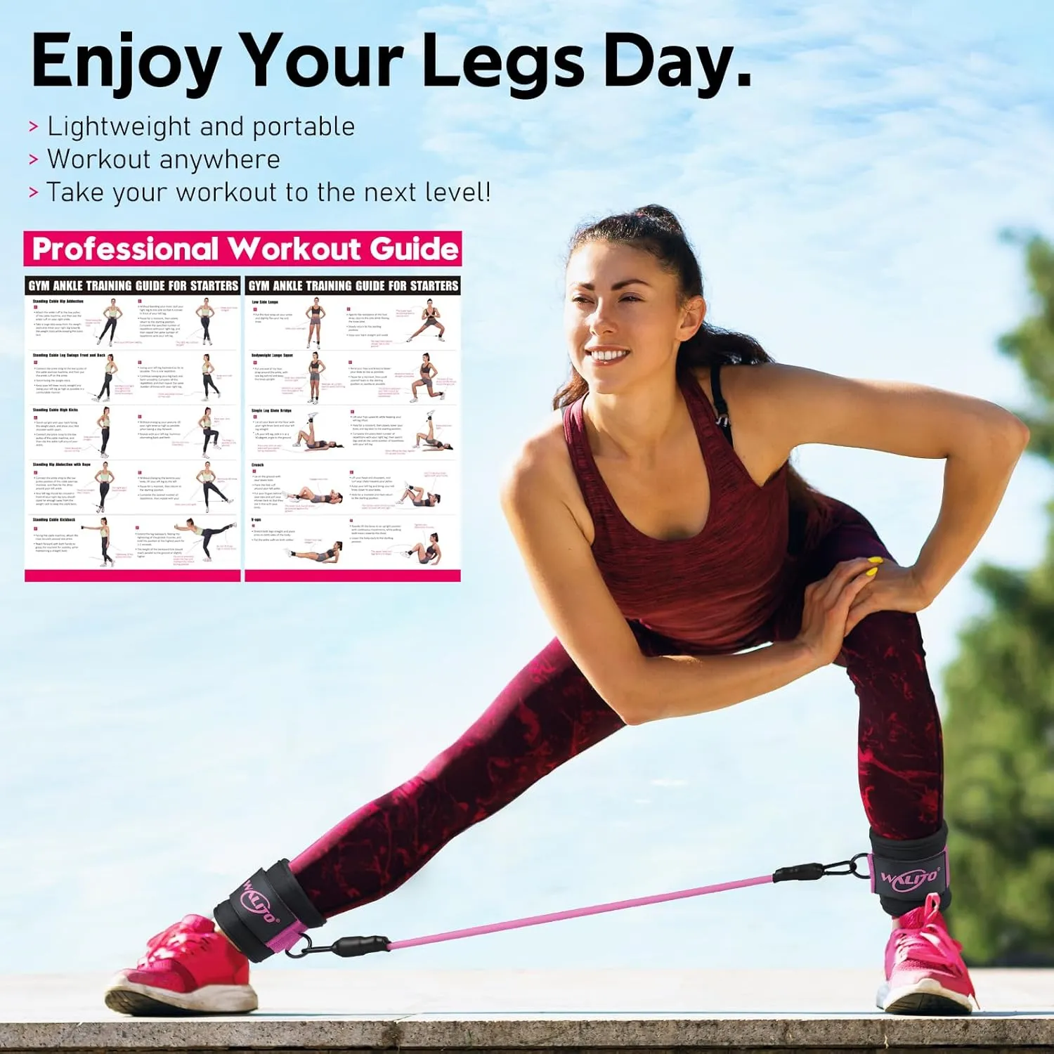 WALITO Ankle Resistance Bands with Cuffs, Exercise Bands for Legs and Butt, Booty Workout Equipment for Kickbacks and Hip Fitness Training