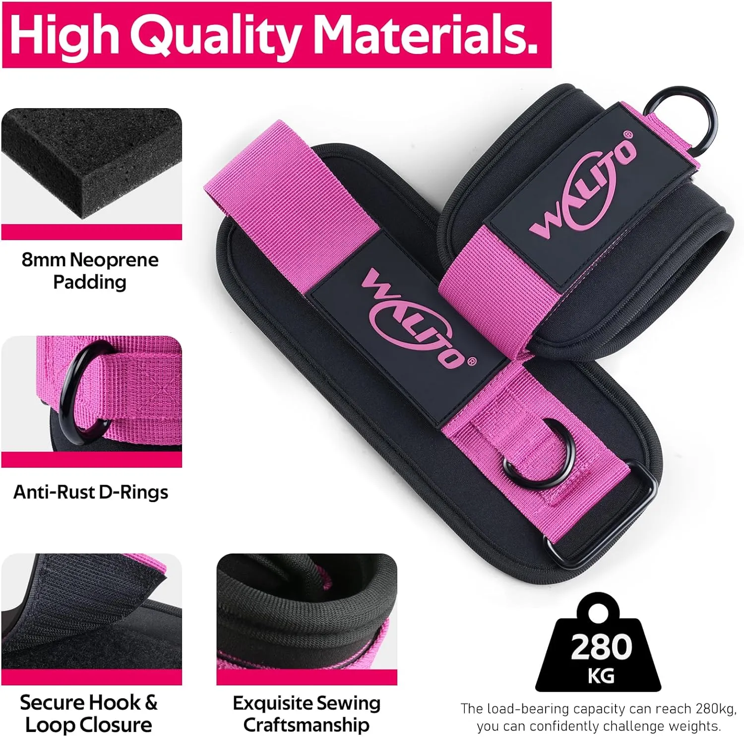 WALITO Ankle Resistance Bands with Cuffs, Exercise Bands for Legs and Butt, Booty Workout Equipment for Kickbacks and Hip Fitness Training