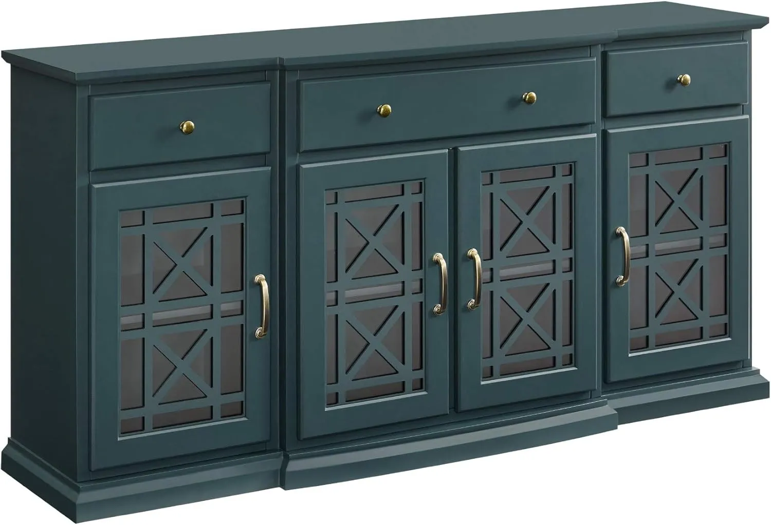 Walker Edison Modern Wood Glass Door Buffet Sideboard Living Room-Entryway Serving Storage Cabinet Doors-Dining Room Console, 60 Inch, Dark Teal