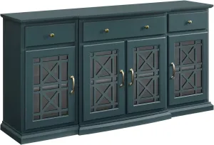 Walker Edison Modern Wood Glass Door Buffet Sideboard Living Room-Entryway Serving Storage Cabinet Doors-Dining Room Console, 60 Inch, Dark Teal