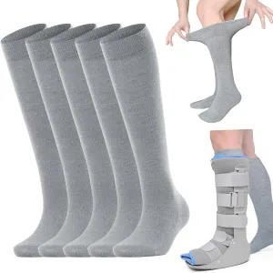 Walking Boot Socks Replacement Sock Liner for Orthopedic Walking Boots Walker Brace for Men Women, Seamless Breathable Medical Tube Cast Boot Surgical Leg Cover, 5 Pairs