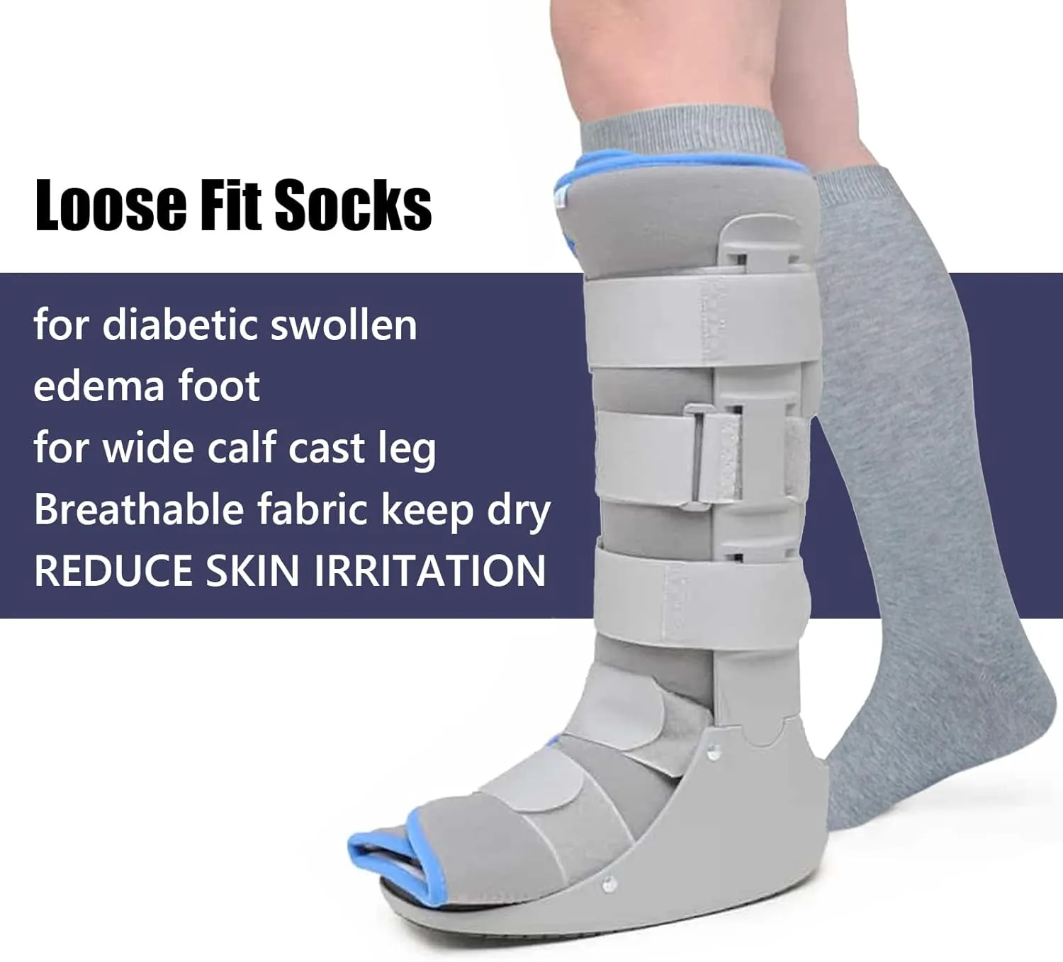 Walking Boot Socks Replacement Sock Liner for Orthopedic Walking Boots Walker Brace for Men Women, Seamless Breathable Medical Tube Cast Boot Surgical Leg Cover, 5 Pairs