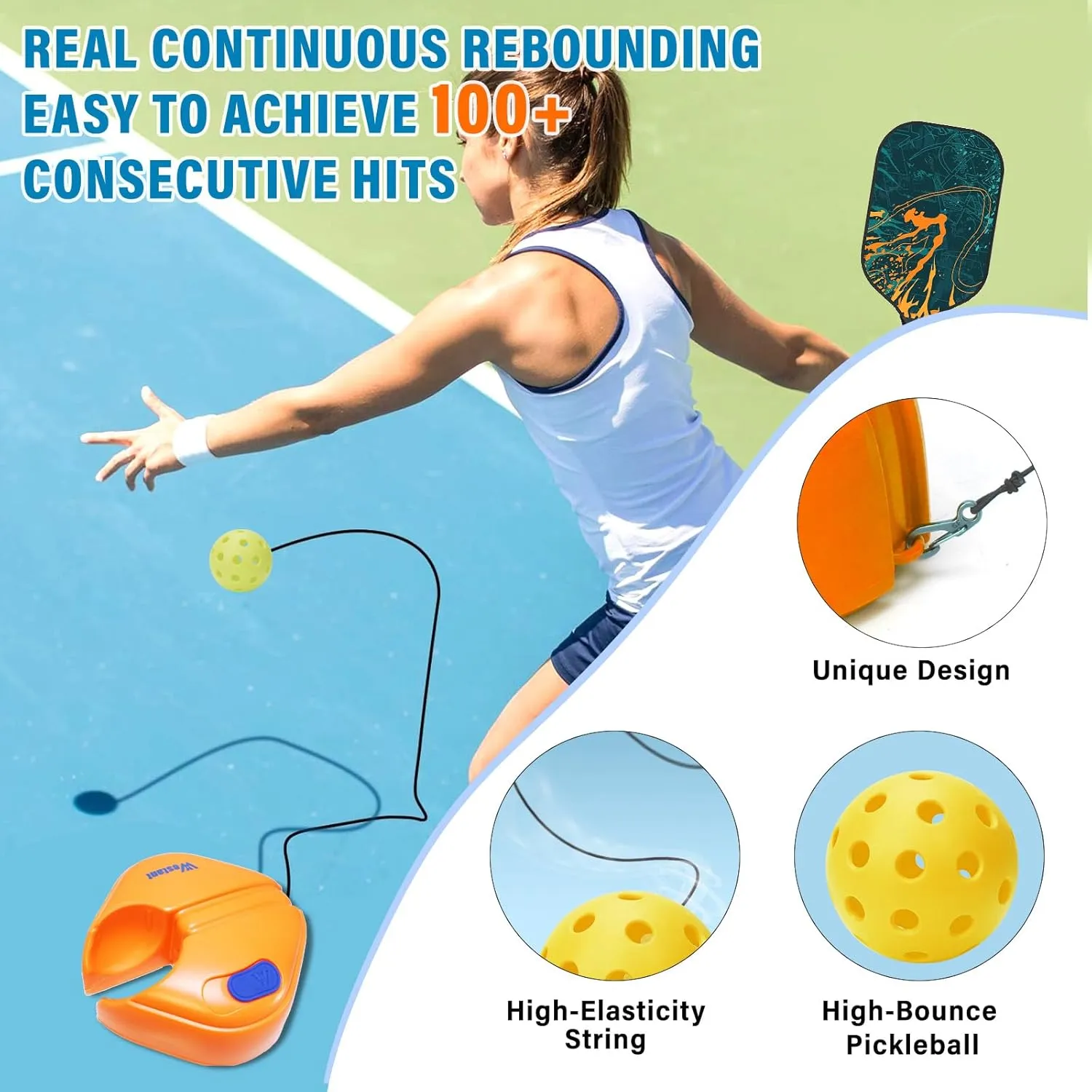 Wasant Match Buddy Pickleball Trainer - Rebounder with Balls and Strings, Perfect Practice Accessory for Adults & Kids