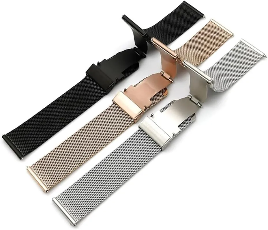 watch straps 16mm 18mm 20mm 22mm Quick Release Mesh Loop Watch Band Stainless Steel Metal Folding Buckle Wrist Strap Accessories