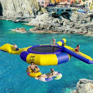 Water Inflatable Trampoline, 10Ft 13Ft 16Ft Water Slide/Lake Trampoline Inflatable Swim Platform for Adults and Kids, Bounce Splash Pad Water Trampoline (Blue16FT)