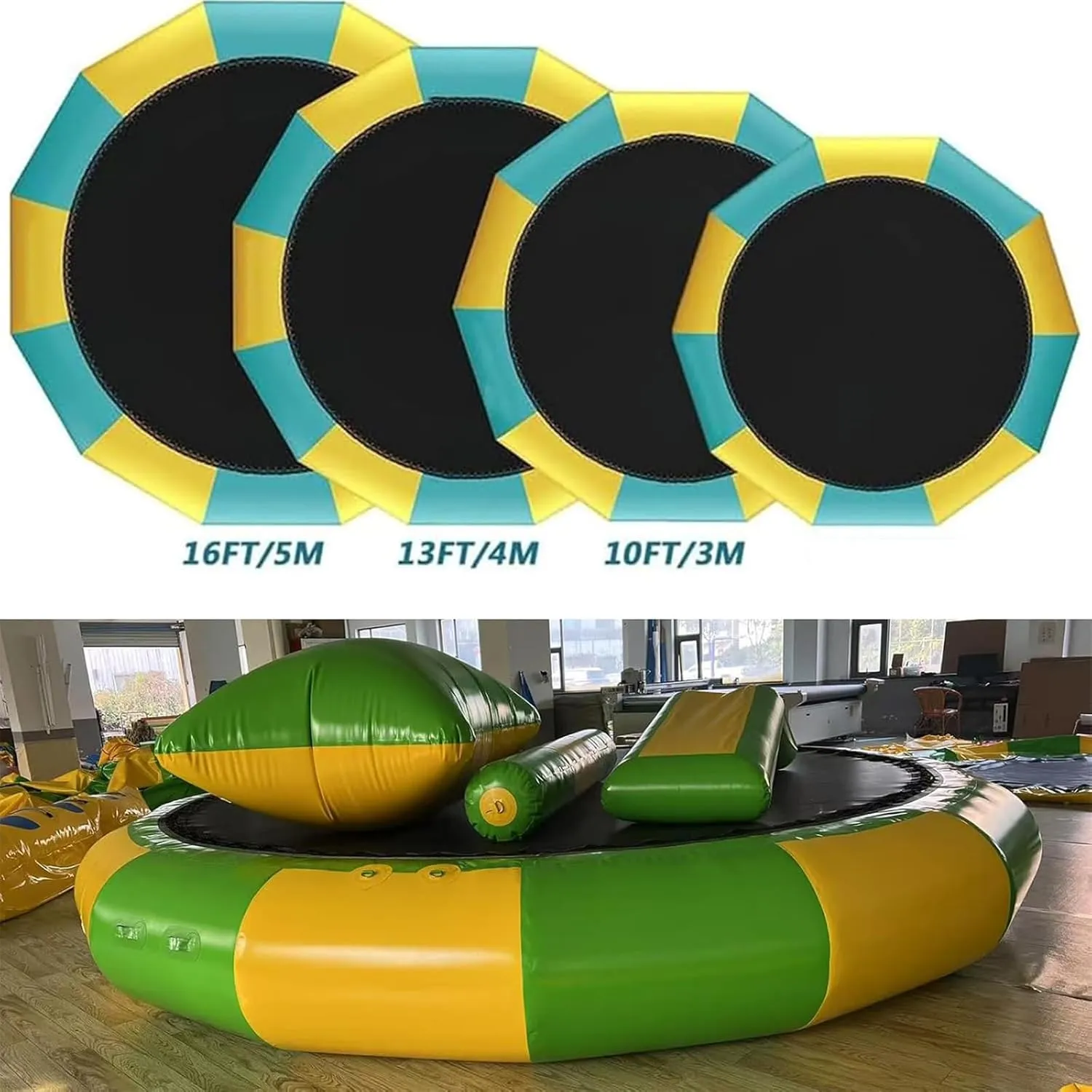 Water Inflatable Trampoline, 10Ft 13Ft 16Ft Water Slide/Lake Trampoline Inflatable Swim Platform for Adults and Kids, Bounce Splash Pad Water Trampoline (Blue16FT)